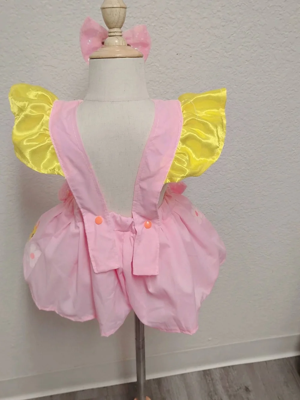 Girls Pink & Yellow Bee-Themed Costume Dress with Sparkle Bows Size 1t 12-18mont
